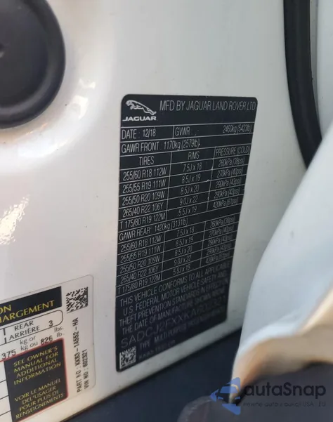 2019 Jaguar F-Pace Premium из США, поврежденный, VIN SADCJ2FXXKA602321